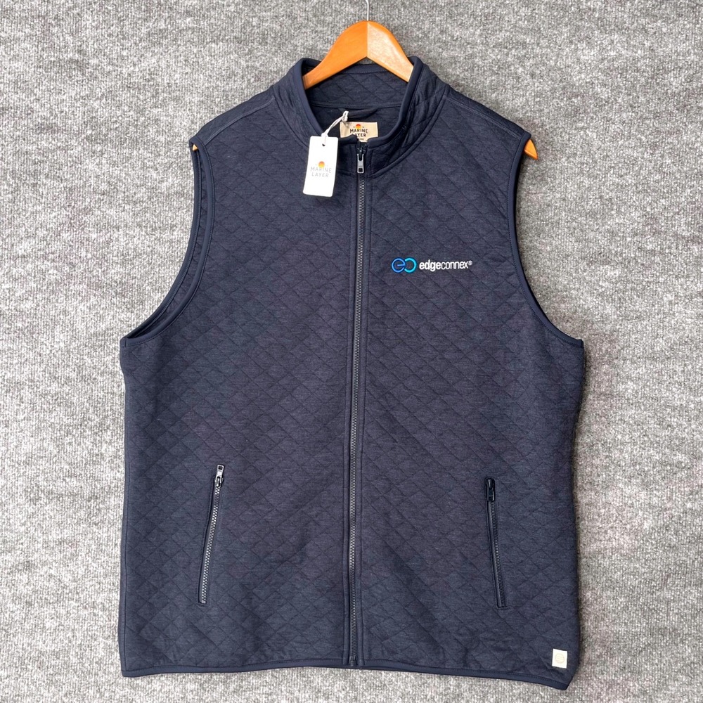Marine Layer Corbet Full Zip Vest Navy Blue Quilted EdgeConneX Logo Mens XL